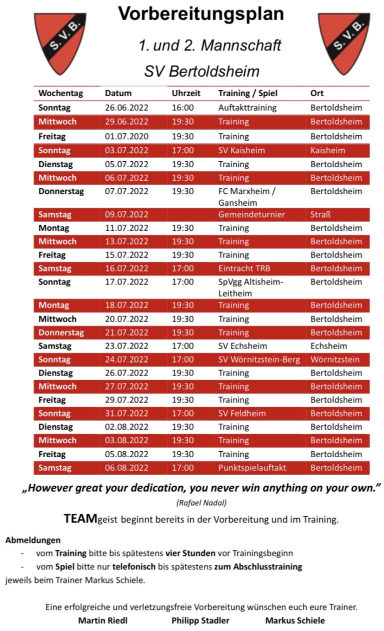 Vorbereitungsplan 2022/2023 – SV-Bertoldsheim